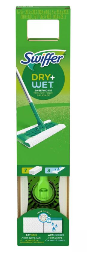 Swiffer Sweeper 2-in-1, Dry and Wet Multi Surface Floor Cleaner, Sweeping and Mopping Starter Kit. Includes 1 Mop + 10 Refills