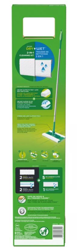 Swiffer Sweeper 2-in-1, Dry and Wet Multi Surface Floor Cleaner, Sweeping and Mopping Starter Kit. Includes 1 Mop + 10 Refills