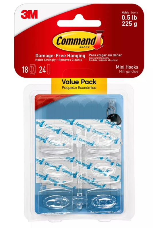Command Mini Decorative Hooks with Strips Clear