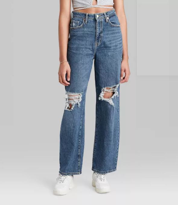 Women's Super-High Rise Distressed Baggy Jeans - Wild Fable™ Medium Blue Size 4