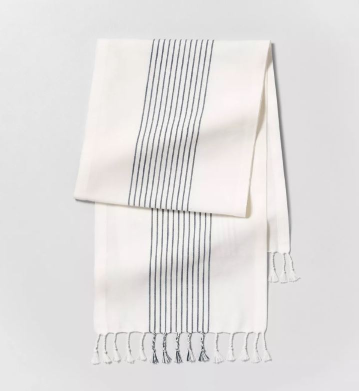 Core Stripes Twisted Fringe Table Runner Blue/Cream - Hearth & Hand™ with Magnolia