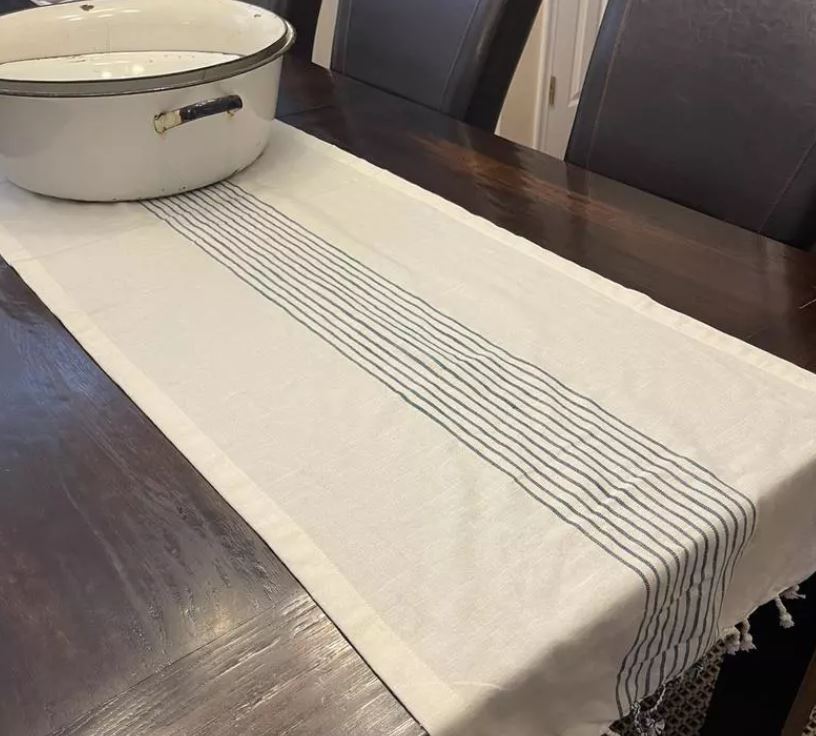 Core Stripes Twisted Fringe Table Runner Blue/Cream - Hearth & Hand™ with Magnolia