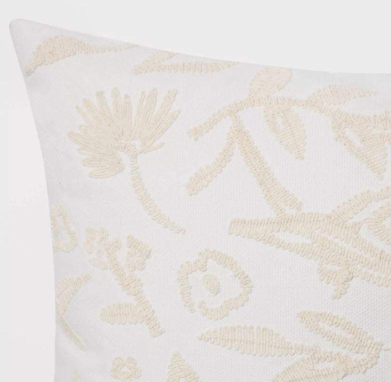 Oversized Embroidered Bird and Botanical Pattern Square Throw Pillow