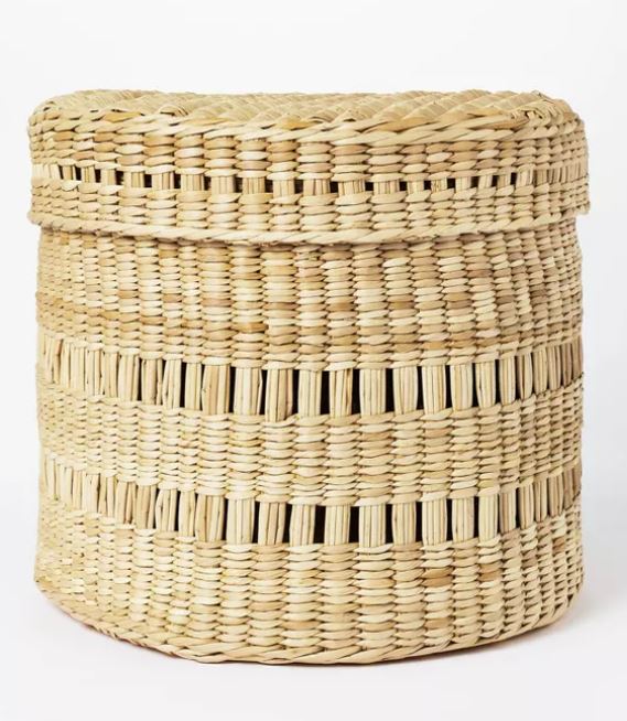 11" x 9" Oval Decorative Lidded Open Weave Basket Natural - Threshold™ designed with Studio McGee