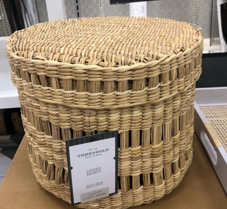 11" x 9" Oval Decorative Lidded Open Weave Basket Natural - Threshold™ designed with Studio McGee