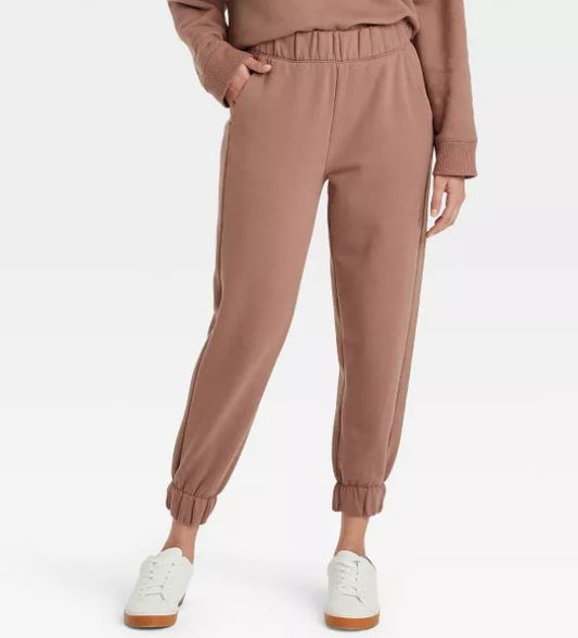 Women's High-Rise Pull-On All Day Fleece Ankle Jogger Pants - A New Day Brown L