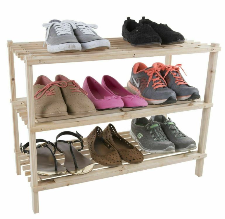 Lavish Home 3-Tier Blonde Wood Storage Shoe Rack